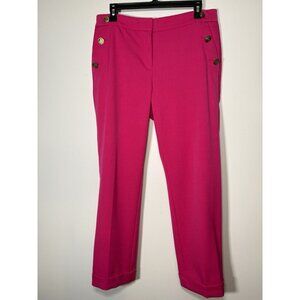 LOFT Hot Pink Sailor Ankle Pants Gold Buttons  Size 8